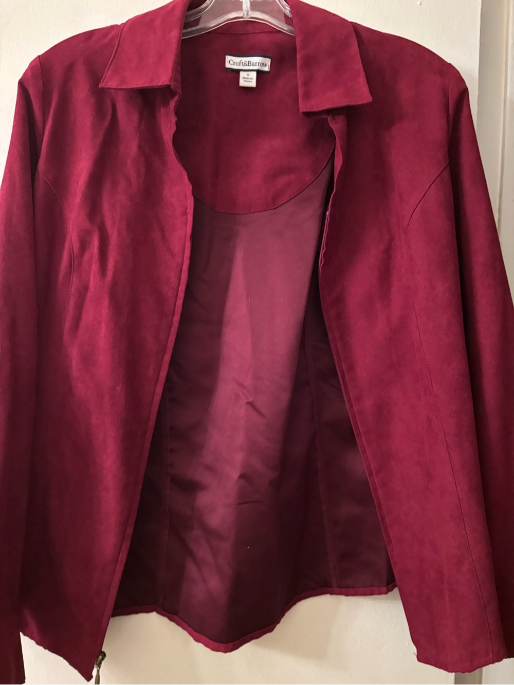 croft & barrow Women's Burgundy Suede-Look Open Jacket